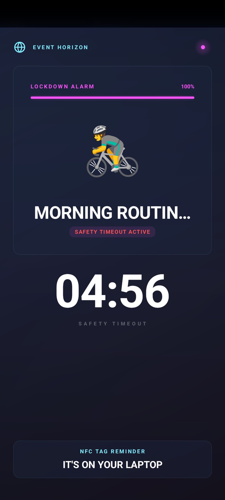 Event Horizon alarm screen with lockdown controls