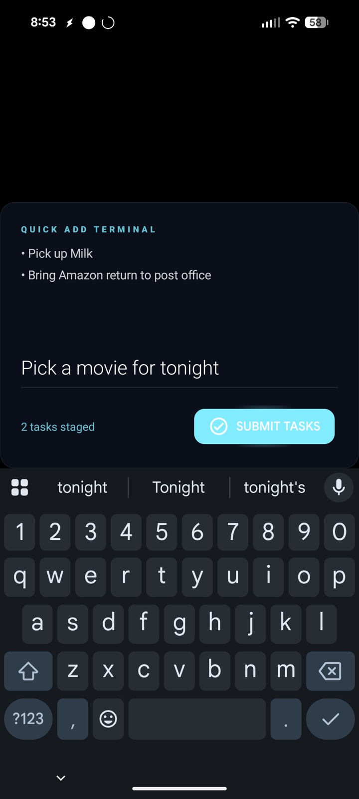 Quick add task modal